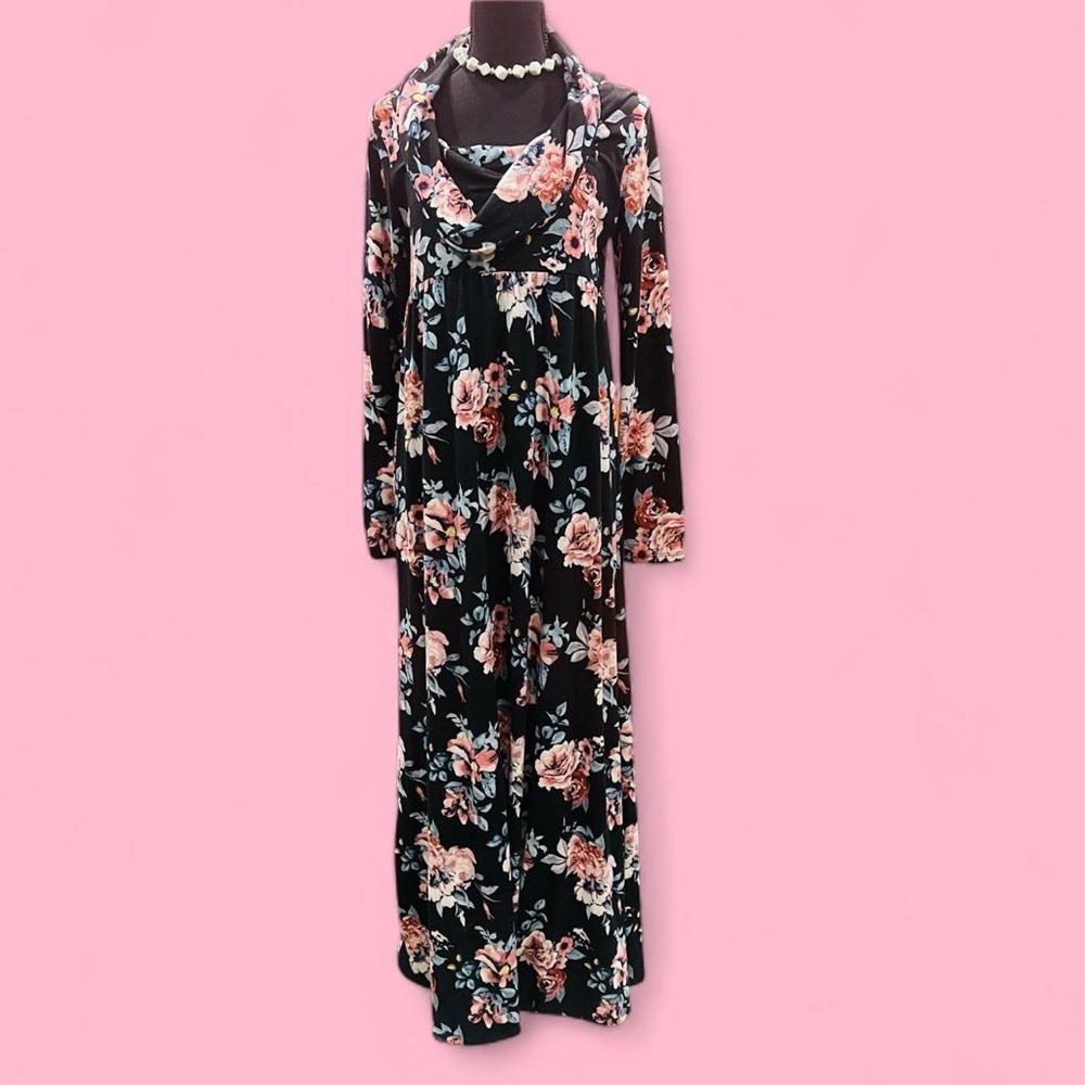 Mother Bee Maternity Floral Rose Print Cowl Neck Jersey Dress Size Large NEW